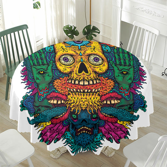 Psychedelic Skull Print Waterproof Round Tablecloth