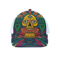 Psychedelic Skull Print White Mesh Trucker Hat