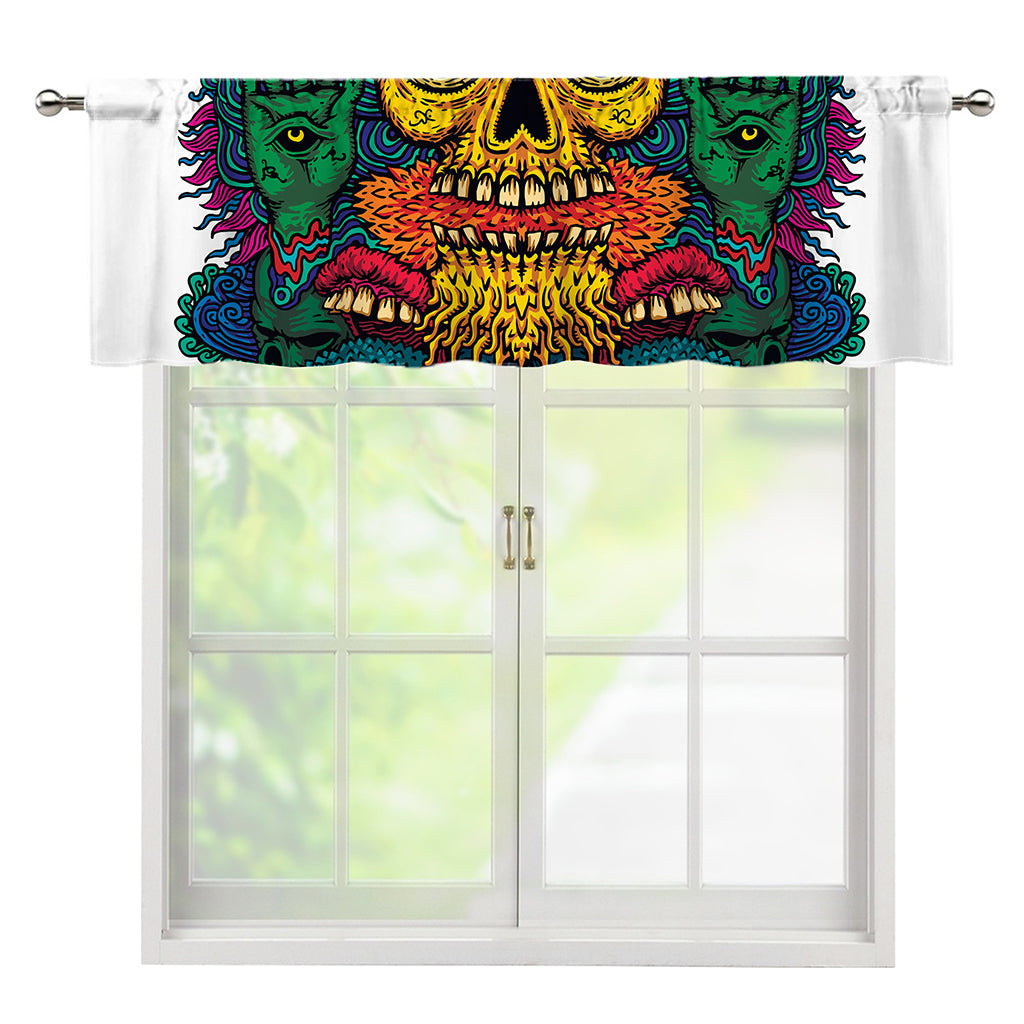 Psychedelic Skull Print Window Valance