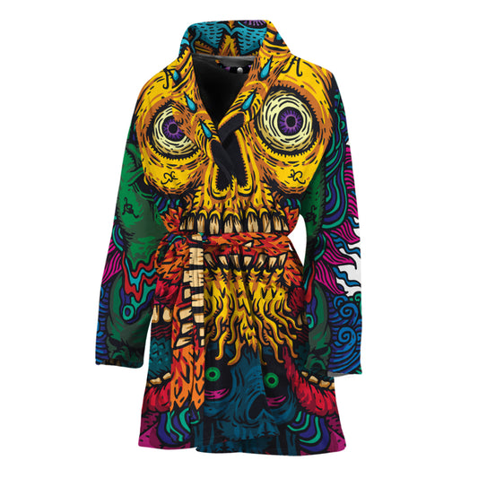 Psychedelic Skull Print Women's Bathrobe