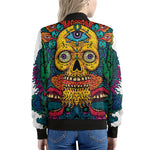 Psychedelic Skull Print Women's Bomber Jacket