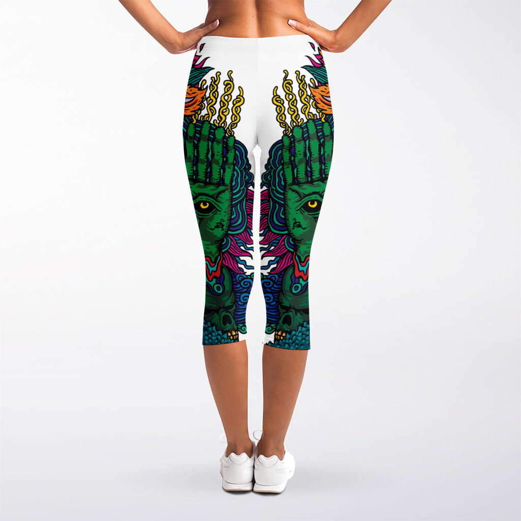 Psychedelic Skull Print Women's Capri Leggings