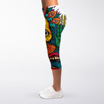 Psychedelic Skull Print Women's Capri Leggings