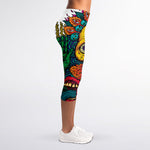 Psychedelic Skull Print Women's Capri Leggings