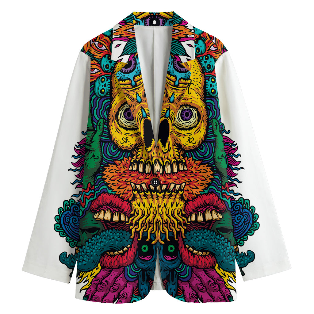 Psychedelic Skull Print Women's Cotton Blazer