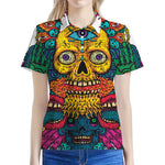 Psychedelic Skull Print Women's Polo Shirt