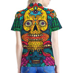 Psychedelic Skull Print Women's Polo Shirt