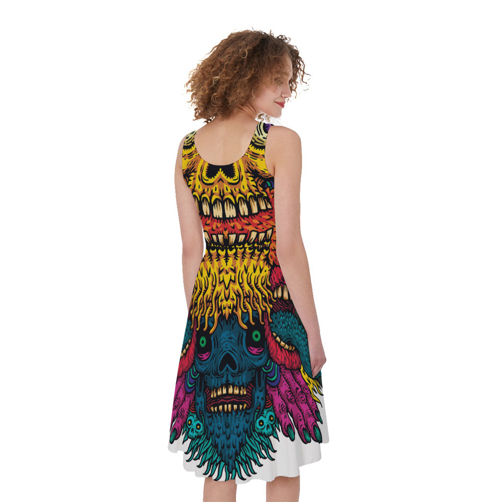 Psychedelic Skull Print Women's Sleeveless Dress