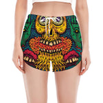 Psychedelic Skull Print Women's Split Running Shorts