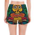 Psychedelic Skull Print Women's Split Running Shorts