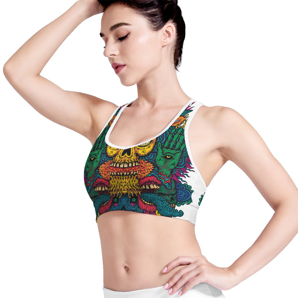 Psychedelic Skull Print Women's Sports Bra