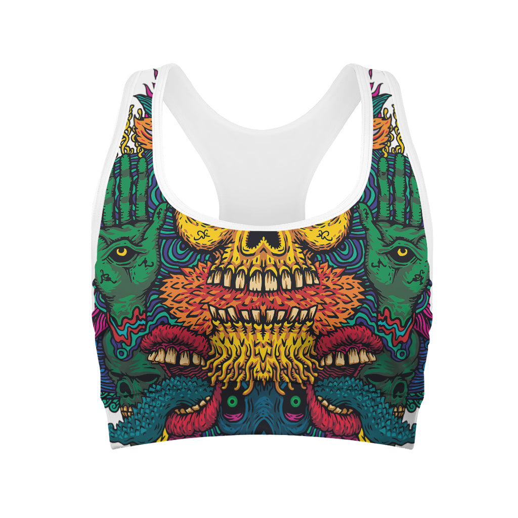 Psychedelic Skull Print Women's Sports Bra