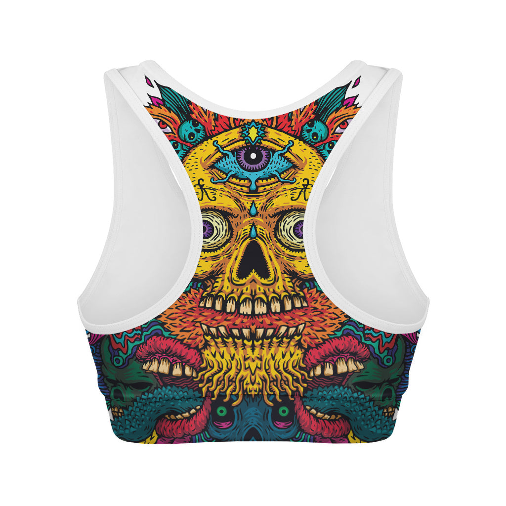 Psychedelic Skull Print Women's Sports Bra