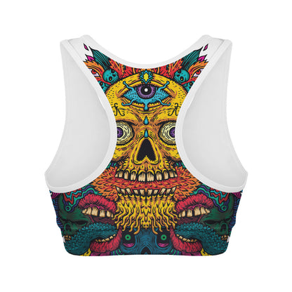 Psychedelic Skull Print Women's Sports Bra