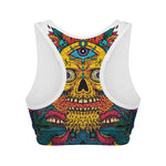 Psychedelic Skull Print Women's Sports Bra