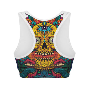 Psychedelic Skull Print Women's Sports Bra