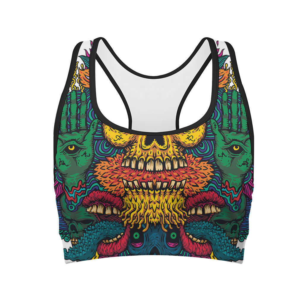 Psychedelic Skull Print Women's Sports Bra