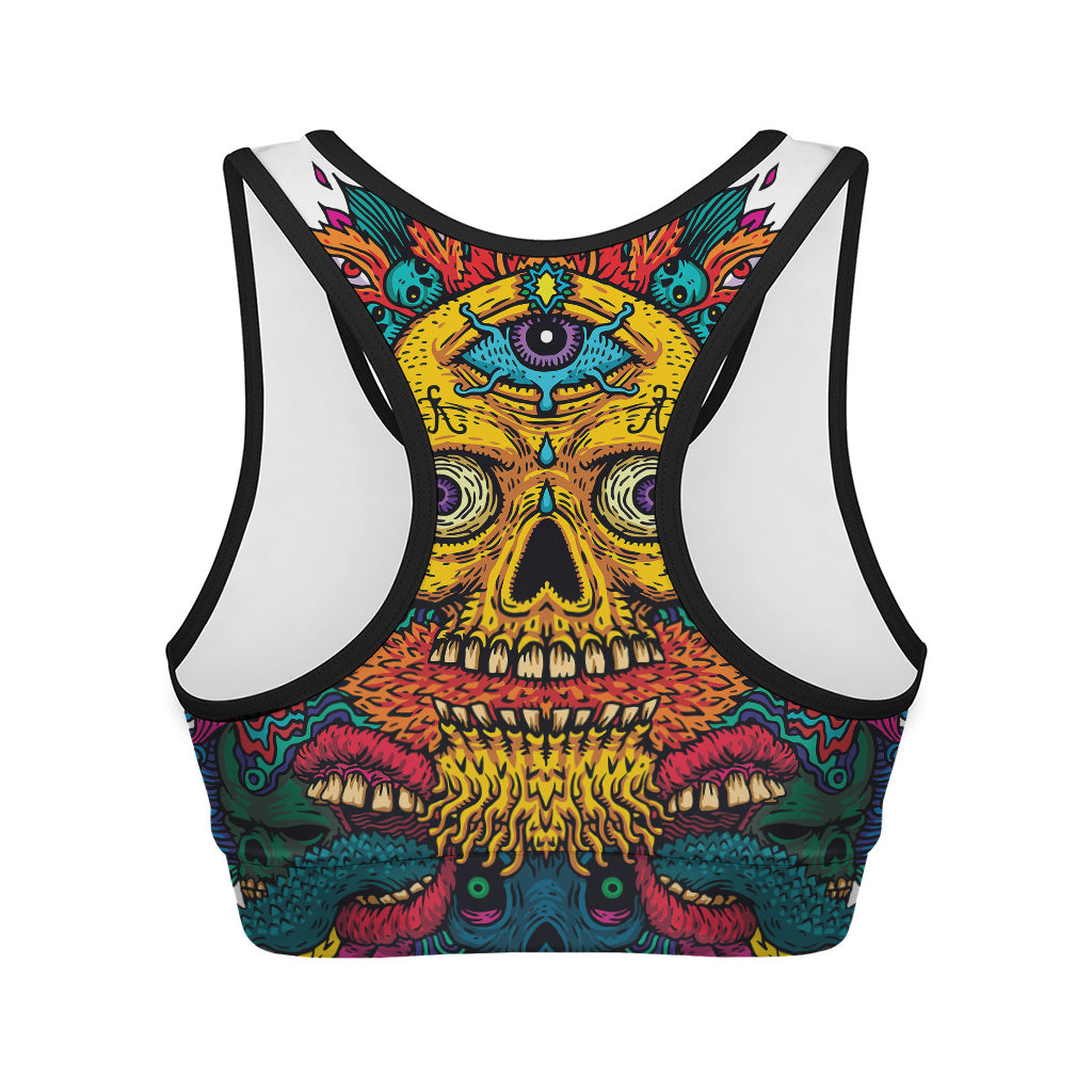 Psychedelic Skull Print Women's Sports Bra