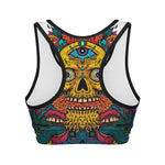 Psychedelic Skull Print Women's Sports Bra