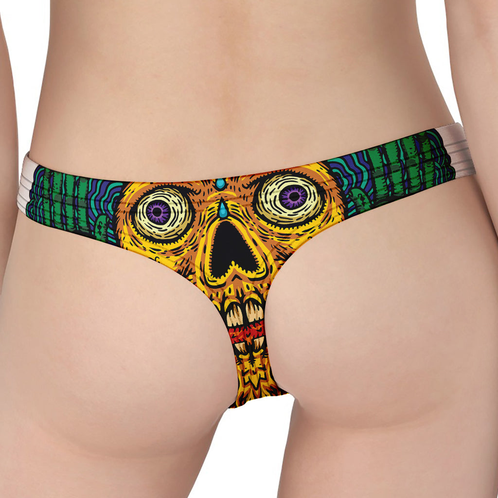 Psychedelic Skull Print Women's Thong