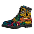 Psychedelic Skull Print Padded Collar Lace Up Boots