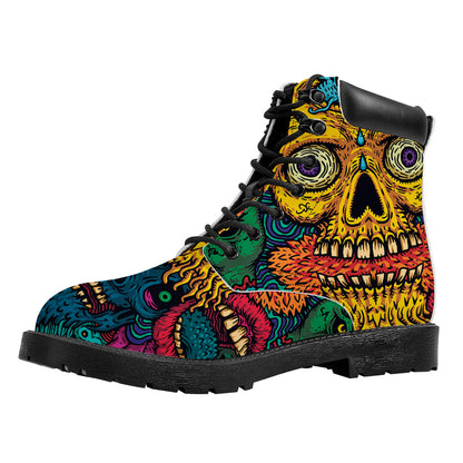 Psychedelic Skull Print Work Boots