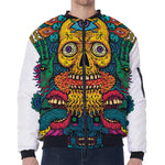 Psychedelic Skull Print Zip Sleeve Bomber Jacket