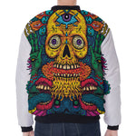 Psychedelic Skull Print Zip Sleeve Bomber Jacket