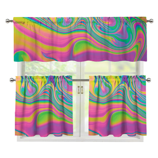 Psychedelic Soap Bubble Print 3 Piece Kitchen Curtains