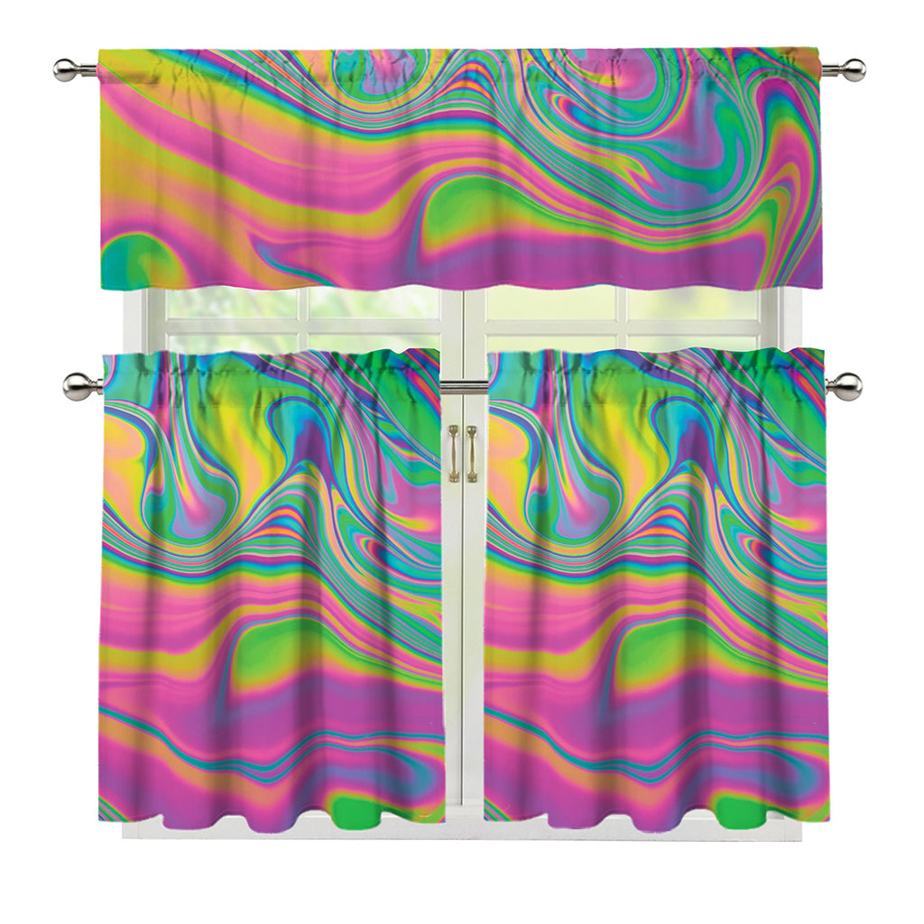 Psychedelic Soap Bubble Print 3 Piece Kitchen Curtains