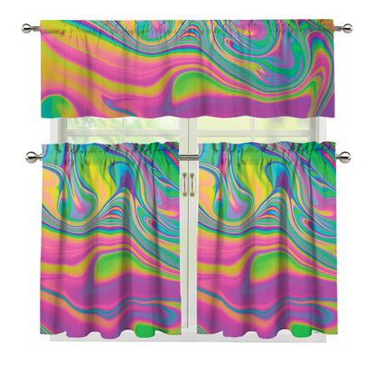 Psychedelic Soap Bubble Print 3 Piece Kitchen Curtains