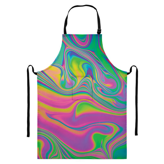 Psychedelic Soap Bubble Print Bib Apron With Pocket