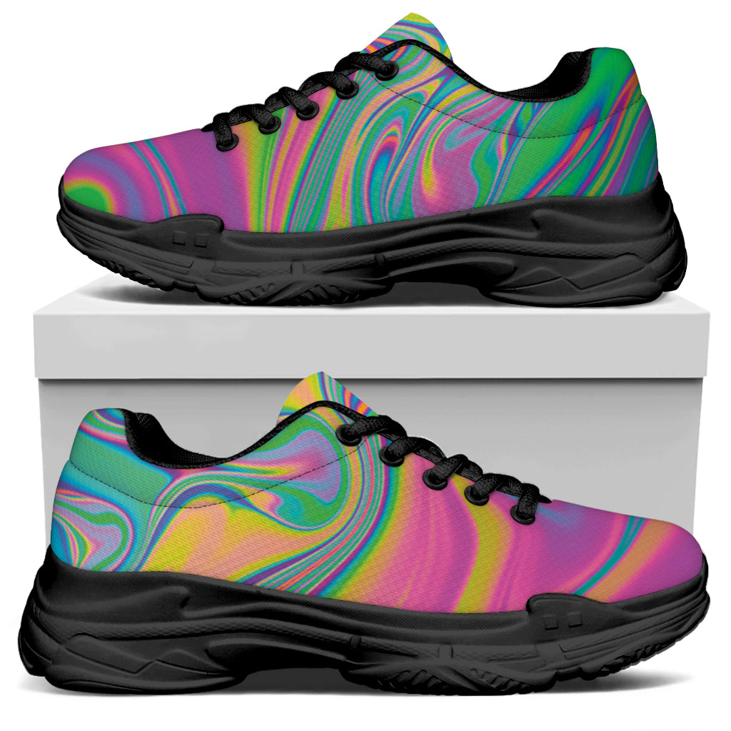 Psychedelic Soap Bubble Print Black Chunky Shoes