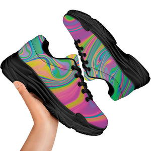 Psychedelic Soap Bubble Print Black Chunky Shoes