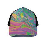 Psychedelic Soap Bubble Print Black Mesh Trucker Cap