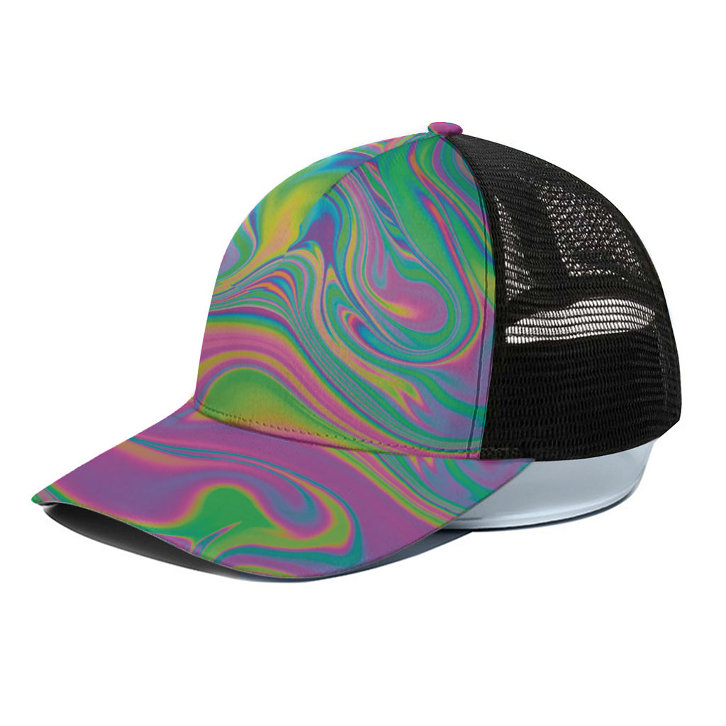 Psychedelic Soap Bubble Print Black Mesh Trucker Cap