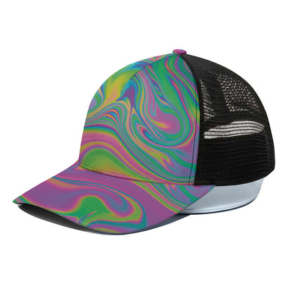 Psychedelic Soap Bubble Print Black Mesh Trucker Cap