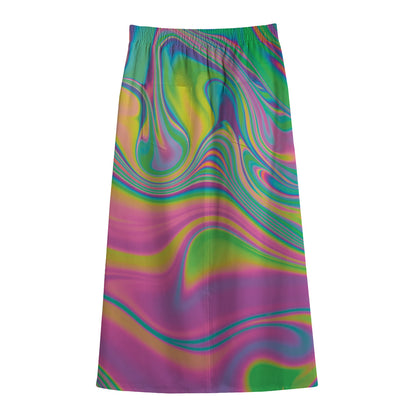 Psychedelic Soap Bubble Print Cotton Front Slit Maxi Skirt