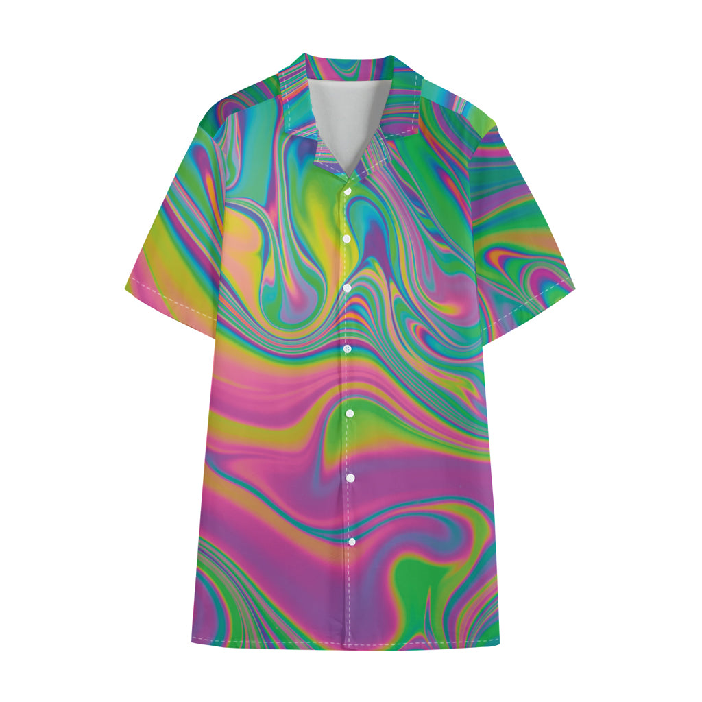 Psychedelic Soap Bubble Print Cotton Hawaiian Shirt