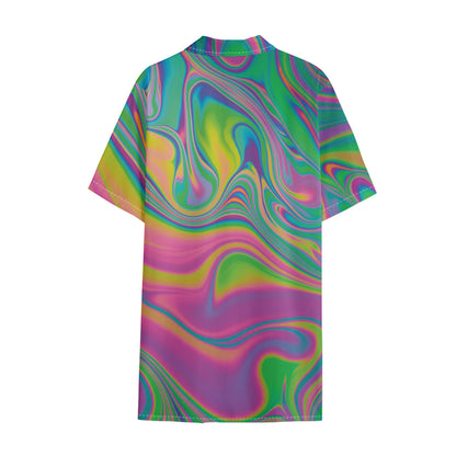 Psychedelic Soap Bubble Print Cotton Hawaiian Shirt