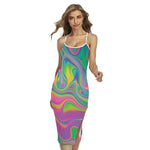 Psychedelic Soap Bubble Print Cross Back Cami Dress