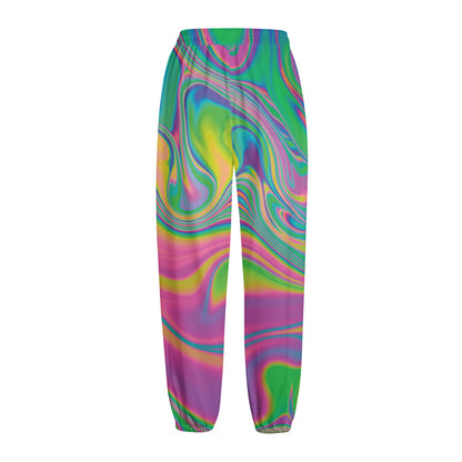 Psychedelic Soap Bubble Print Fleece Lined Knit Pants