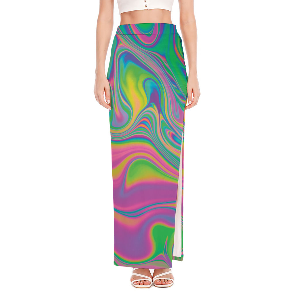 Psychedelic Soap Bubble Print High Slit Maxi Skirt