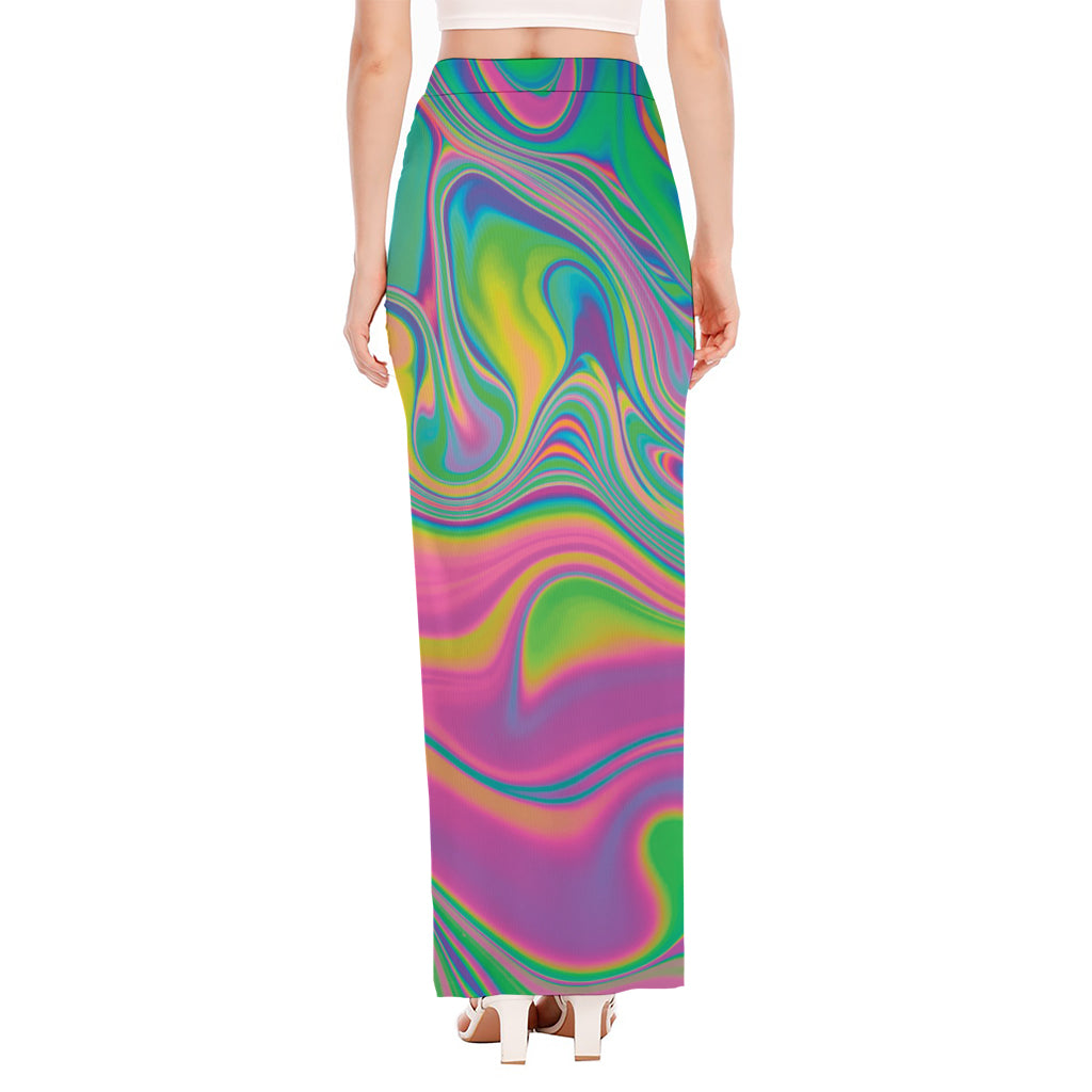 Psychedelic Soap Bubble Print High Slit Maxi Skirt