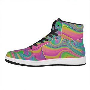 Psychedelic Soap Bubble Print High Top Leather Sneakers