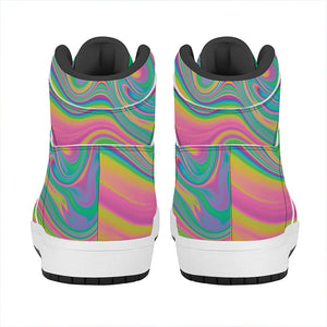 Psychedelic Soap Bubble Print High Top Leather Sneakers