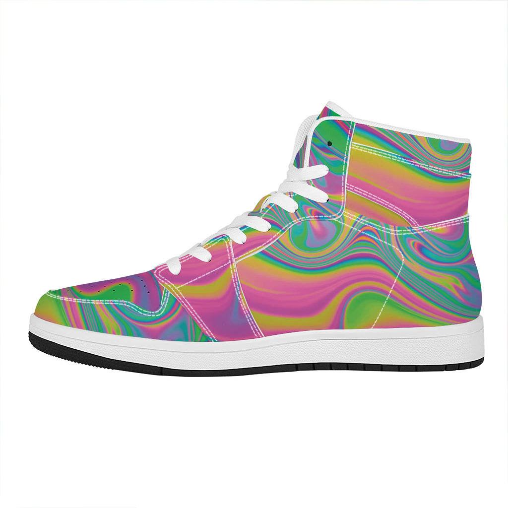 Psychedelic Soap Bubble Print High Top Leather Sneakers