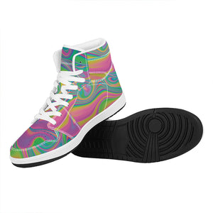 Psychedelic Soap Bubble Print High Top Leather Sneakers