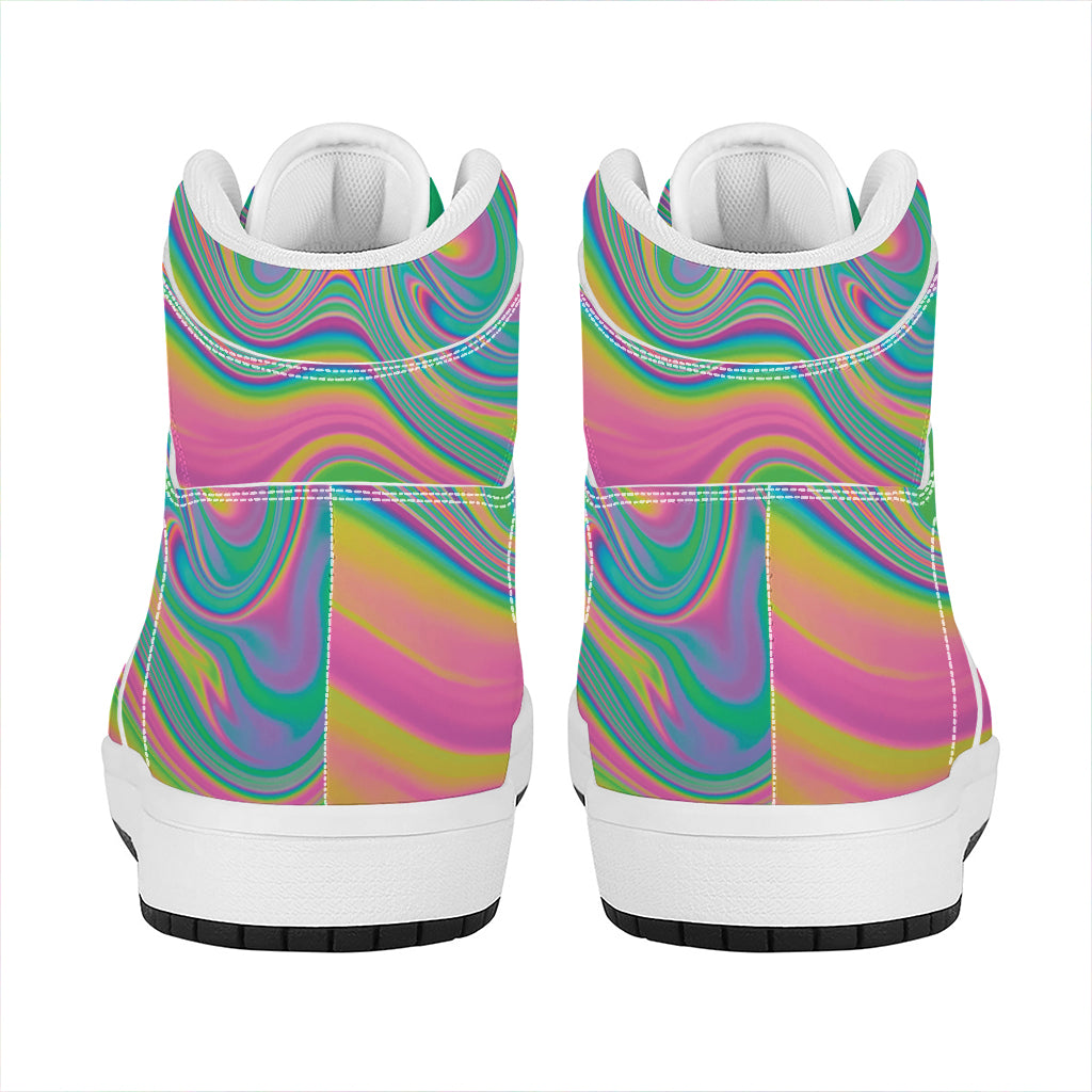 Psychedelic Soap Bubble Print High Top Leather Sneakers