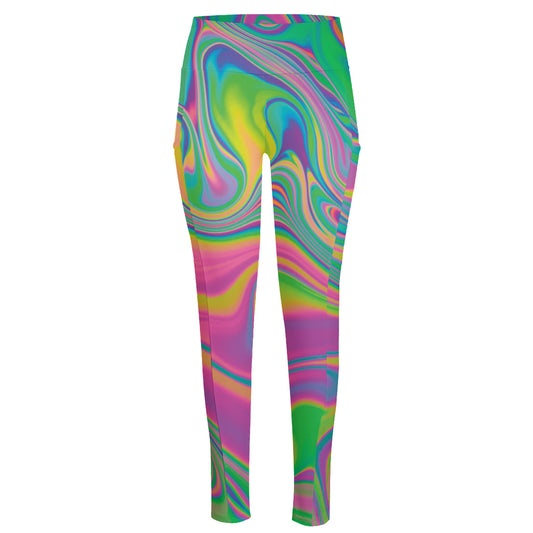 Psychedelic Soap Bubble Print High-Waisted Pocket Leggings